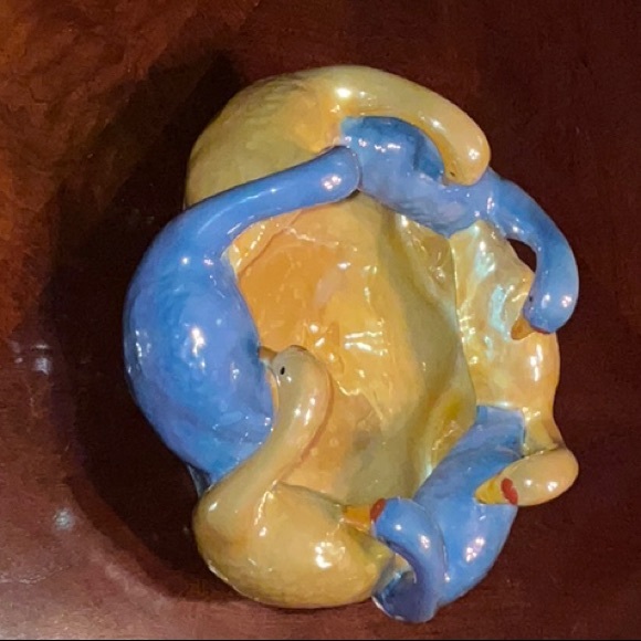 Hand Painted Blue and Gold Lusterware Geese Bowl 30s Raised Star Shape - Picture 13 of 16